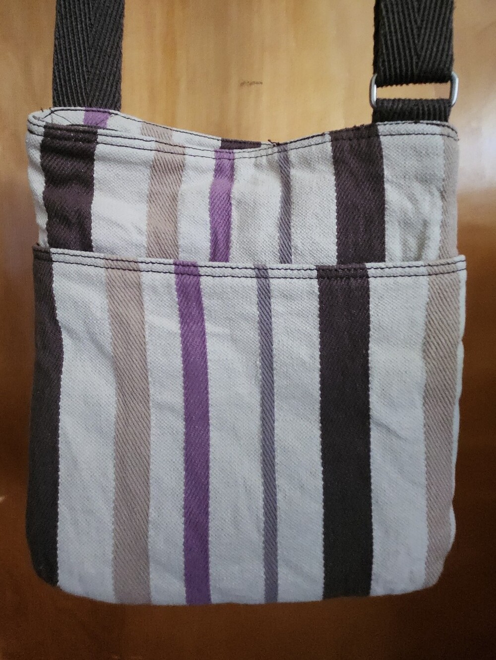 Thirty-one Purple and Brown Striped Crossbody Cotton/Linen - Picture 6 of 10